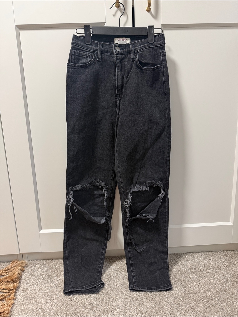 Vibrant Black Distressed Boyfriend Jeans